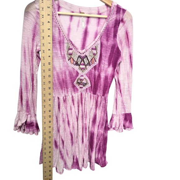 Free People Sun Up Pink Beaded Tie Dye Ombre Mini Dress Tunic Size XS Beaded - Picture 6 of 7